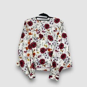 Marine Layer Womens Large White Floral Ruffle Yoke Wildflower Long Sleeve Blouse